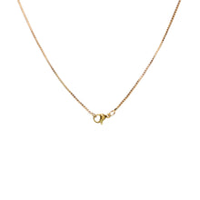 View of 1mm box chain and lobster clasp on white background.