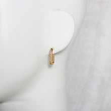 Geometric Rhinestone Drop Earrings Gold Stainless Steel on mannequin. 