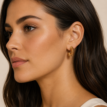 Gold Textured Spiral Hoop Earrings Stainless Steel