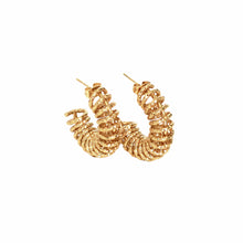 Gold Textured Spiral Hoop Earrings Stainless Steel
