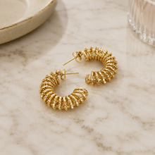 Gold Textured Spiral Hoop Earrings Stainless Steel