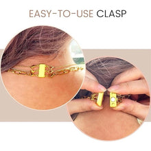 View of gold multi necklace layering magnetic clasp