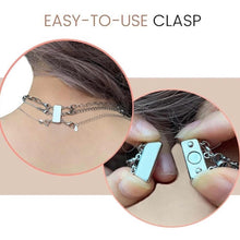 View of silver multi necklace layering magnetic clasp