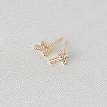 18K gold plated cross stud earrings with cubic zirconia rhinestones