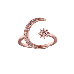 925 Sterling Silver Plated Moon Star Rhinestone Ring