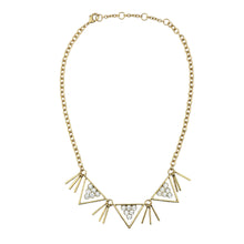 Geometric crystal triangle  gold tone necklace