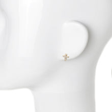 18K gold plated cross stud earrings with cubic zirconia rhinestones on mannequin