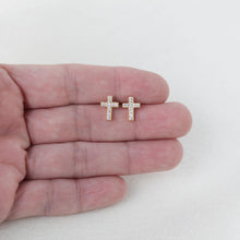 18K gold plated cross stud earrings with cubic zirconia rhinestones