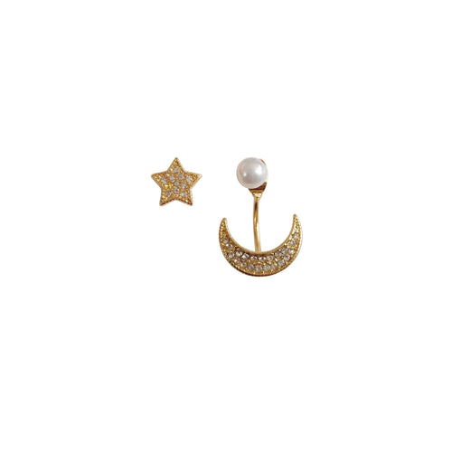 Crescent Moon Star Ear Jacket Earrings