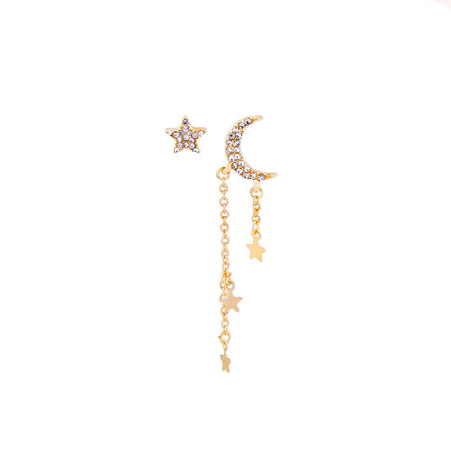 Moon Star Tassel Rhinestone Earrings