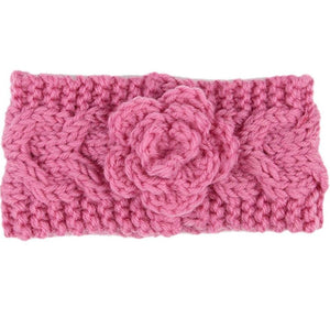 Knit floral headband for baby or toddler - pink