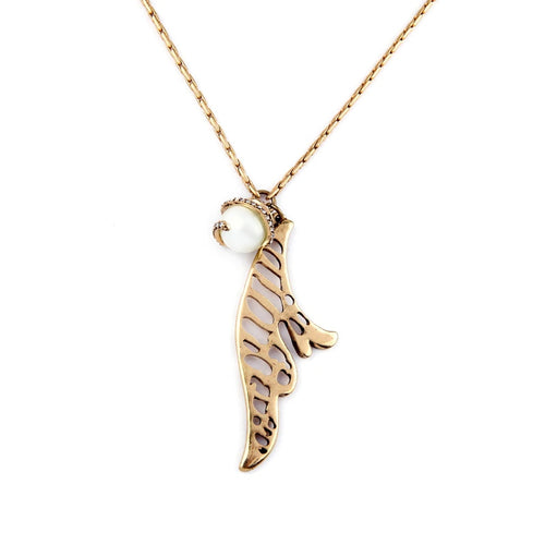 Pearl Rhinestone Wing Necklace