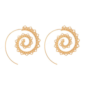 Spiral wire earrings with decorative accents on both sides. Rubber backing included to secure earring. Measure 1 1/2" inches. Colors: Silver of Gold.