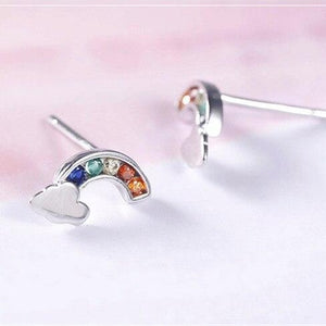 925 Sterling Silver CZ Rainbow Stud Earrings