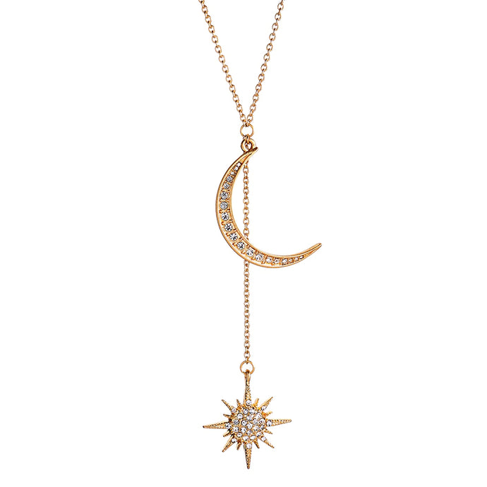 Crystal Moon and Star Lariat Necklace