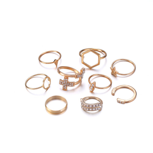 Nine Piece Set of Geo Gold Rings