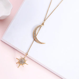 Crystal Moon and Star Lariat Necklace