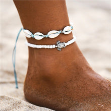 Cowrie Turtle Beaded Anklet Set