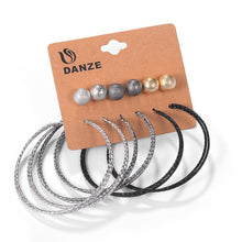 Silver, Grey, Black hoop earring set
