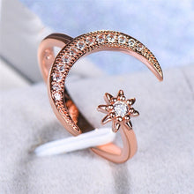 925 Sterling Silver Plated Moon Star Rhinestone Ring