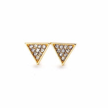 Trendy triangle stud earrings with crystals. Earrings measure 5/8" wide by 1/2" long.