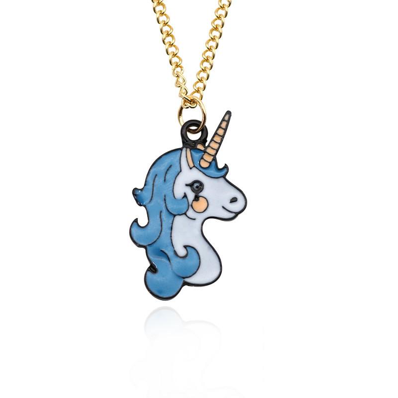 Teal unicorn necklace with gold tone chain