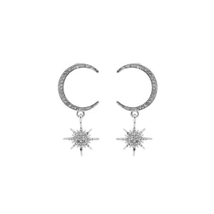 Crescent Moon Star Rhinestone Earrings