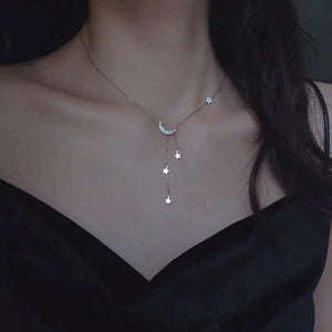925 Sterling Silver Moon Star Choker Necklace