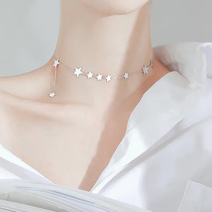 925 Sterling Silver Star Choker Necklace