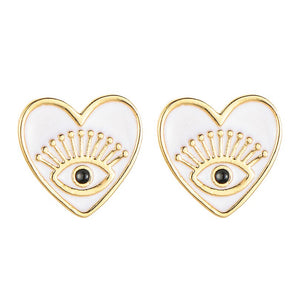 Evil Eye Heart Enamel Stud Earrings