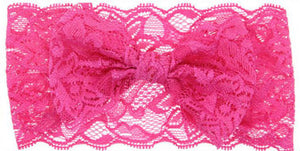 Girls hot pink lace stretch headband