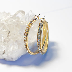 18K Gold Plated Rhinestone Hoop Earrings