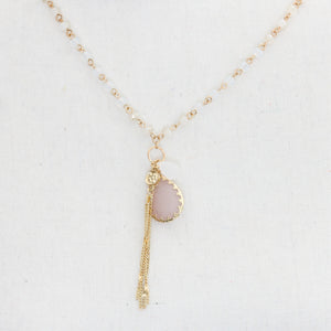 Pink Beaded Tassell Necklace