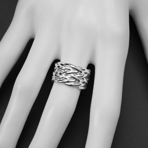 925 Sterling Silver Plated Weave Wide Band Ring