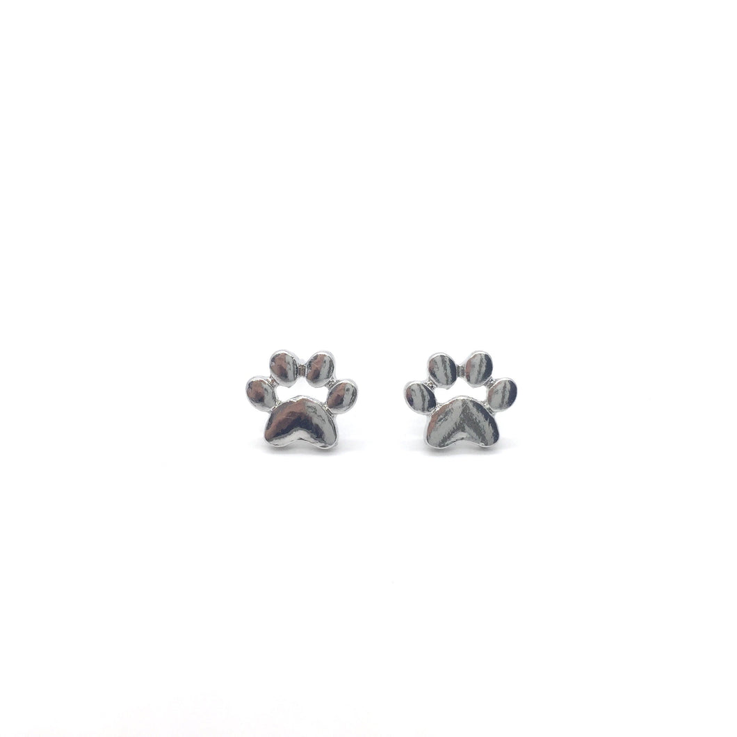 Silver color paw print stud earrings