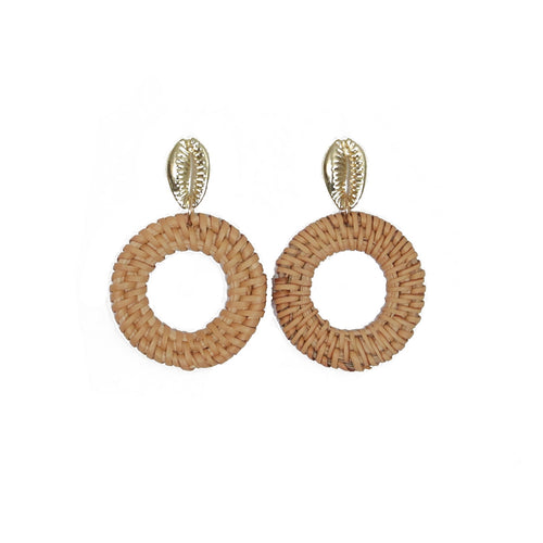 Weaved Rattan Shell Earrings