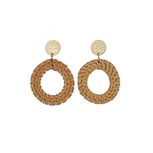 Weaved Rattan Round Earrings