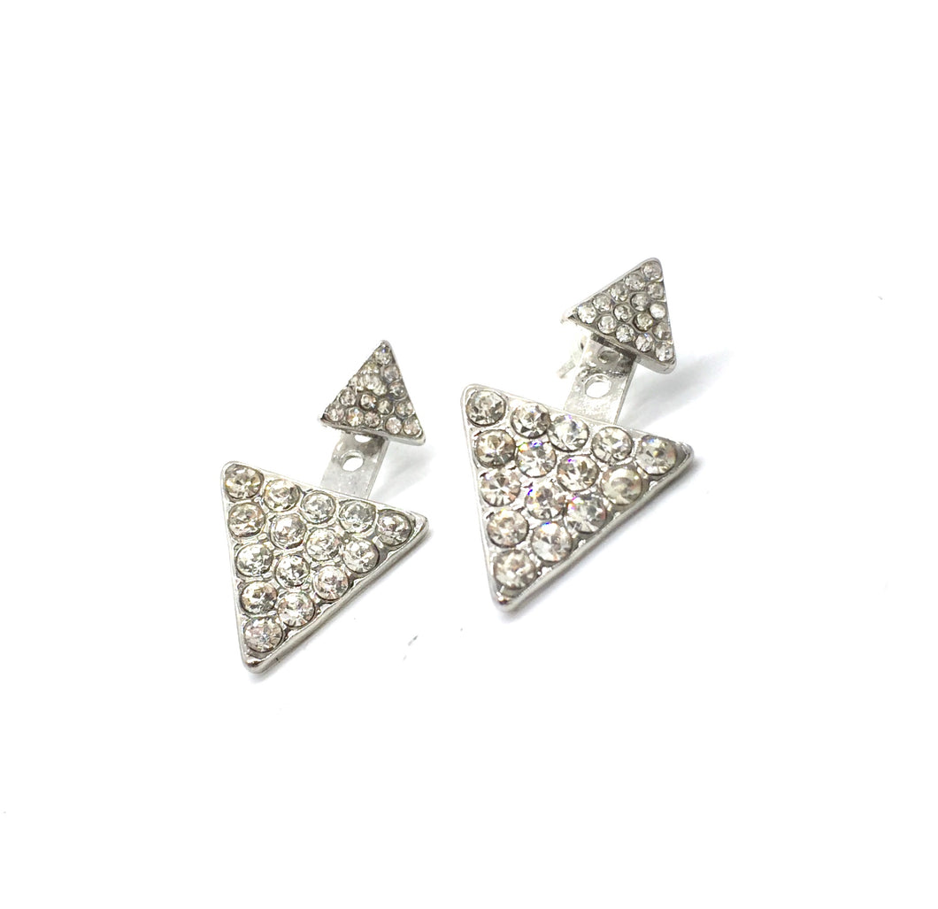 Rhinestone triangle ear jackets. The smaller triangle can be worn alone without the lower part. Earrings measures 1