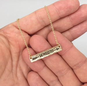 Engraved She Persisted Bar Necklace
