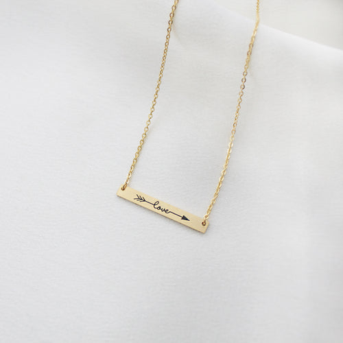 Engraved Love and Arrow Bar Necklace