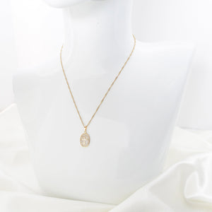 18K Gold Plated Cross Oval Pendant Necklace