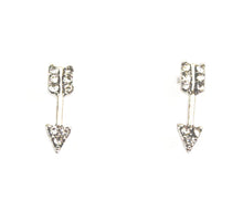 Petite arrow earrings with clear crystal accents. Front side is an arrow, back side is a straight wire hook. Arrow measures 1/2" long. Wire hook measures 1" long.
