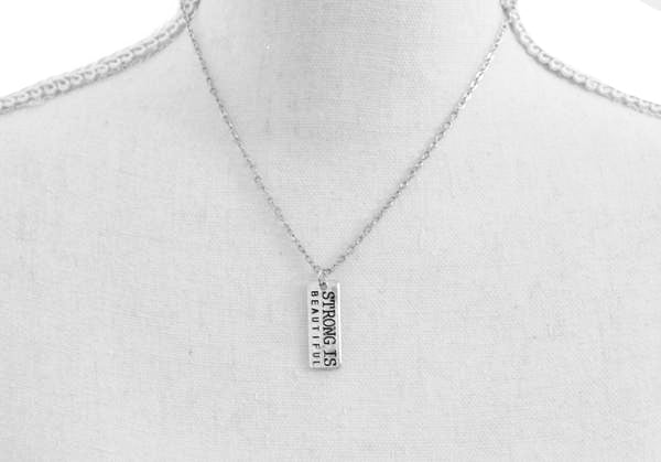 Engraved Strong is Beautiful Bar Necklace