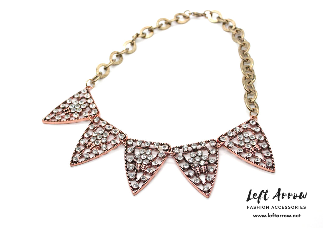 Two tone triangle statement necklace. This necklace measures 18