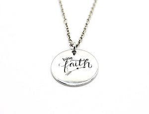 "Have Faith" Engraved Necklace - Left Arrow