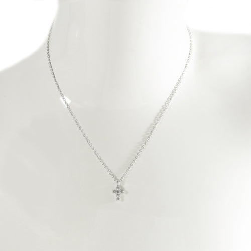 925 Sterling Silver Mini CZ Cross Necklace