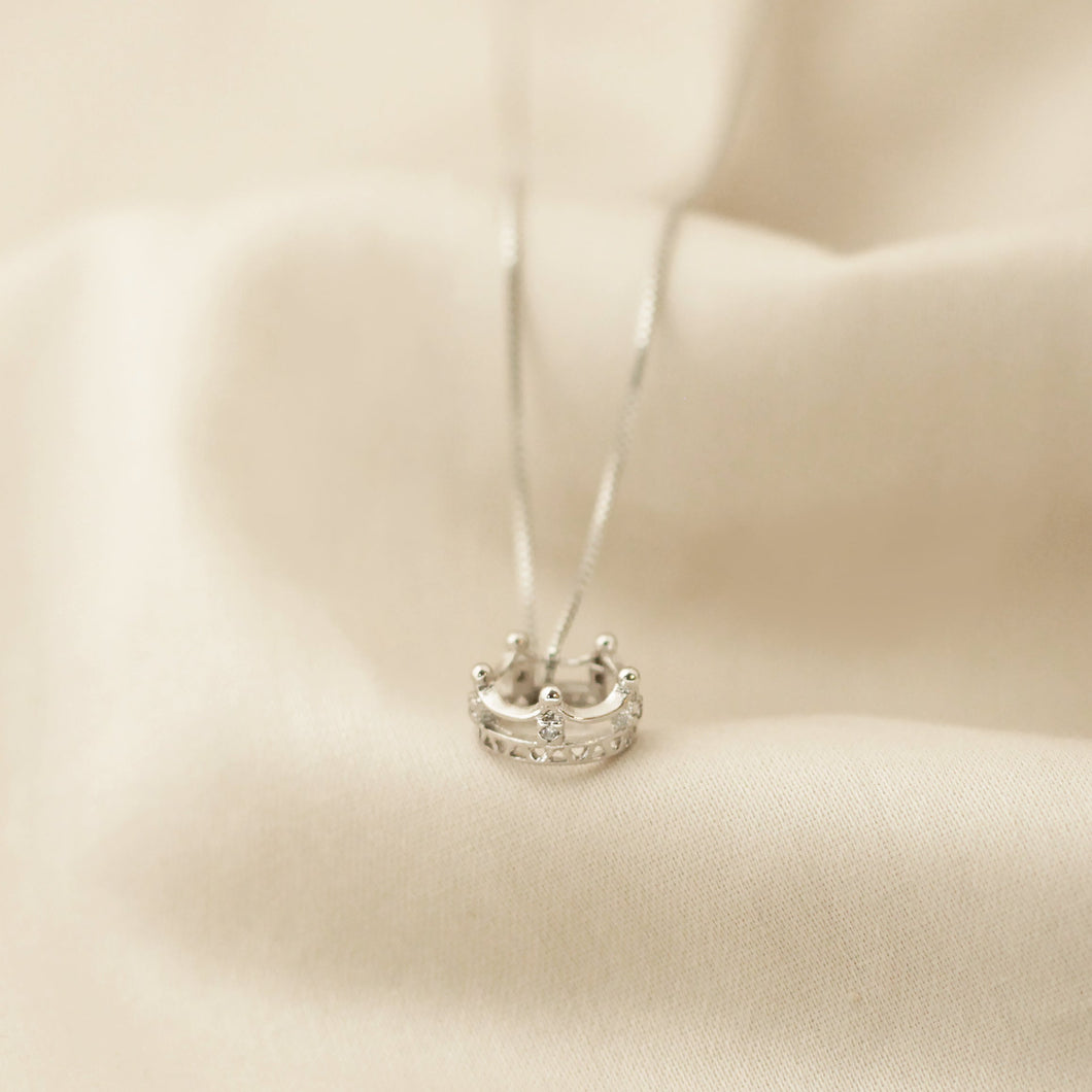 925 Sterling Silver CZ Crown Necklace