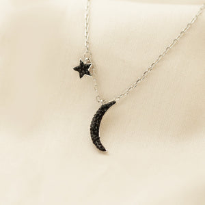 Black Moon Star Necklace 925 Sterling Silver