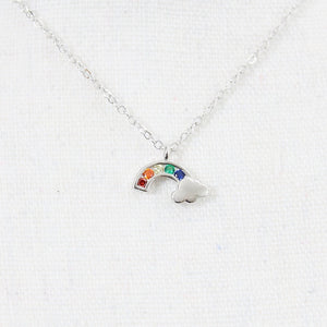 925 Sterling Silver CZ Rainbow Pendant Necklace