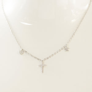 925 Sterling Silver CZ Cross Charm Necklace